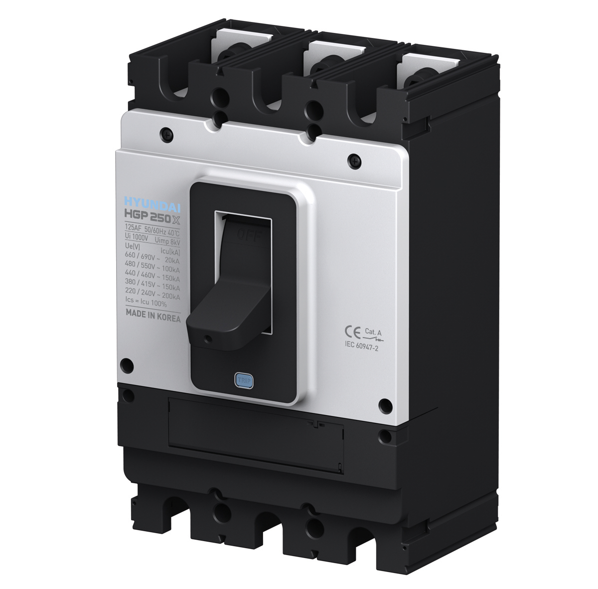 Выключатель автоматический в литом корпусе типа HGP, типоразмера 100 AF, арт. HGP100S-G3PEDS0000C00040 (40А, 65кА, 3 полюса, AC, расцепитель ETU-D (LSIG), уставка расцепителя 0,4-1xIn, переднее подключение)