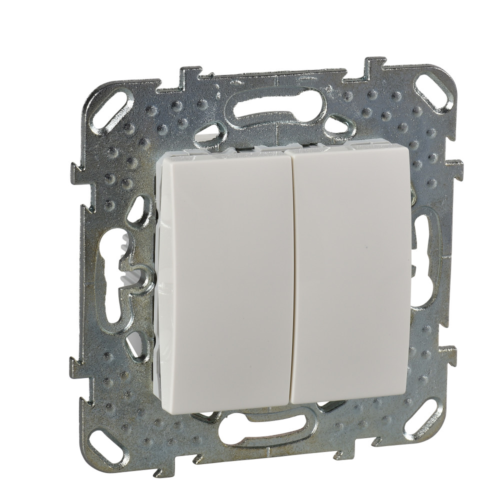 UNICA Переключатель двухклавишный в рамку бежевый сх.6+6