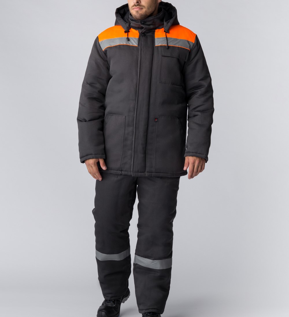 Костюм зимний Партнер NEW (Смесовая, 210) п/к, темно-серый/оранжевый,48-50,170-176