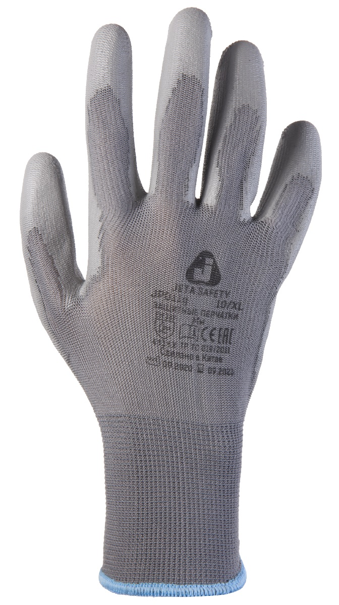 Серые защитные перчатки, полиэфир, полиурет. покр., размер XL (12пар)