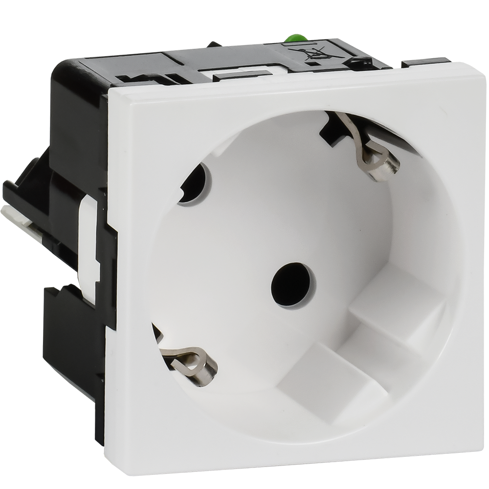 Розетка с заземлением  -  безвинтовые зажимы - без шторок 16А 250В - 45°- 2 модуля - белый