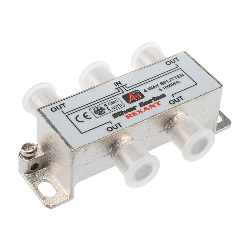 Делитель ТВ х 4 + 5шт. F BOX 5-1000 МГц Silver,
