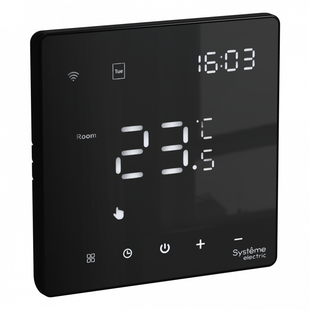 ARTGALLERY ТЕРМОСТАТ программируемый с Wi-Fi для электрического теплого пола, 16 А, моноблочный, ЧЕРНЫЙ