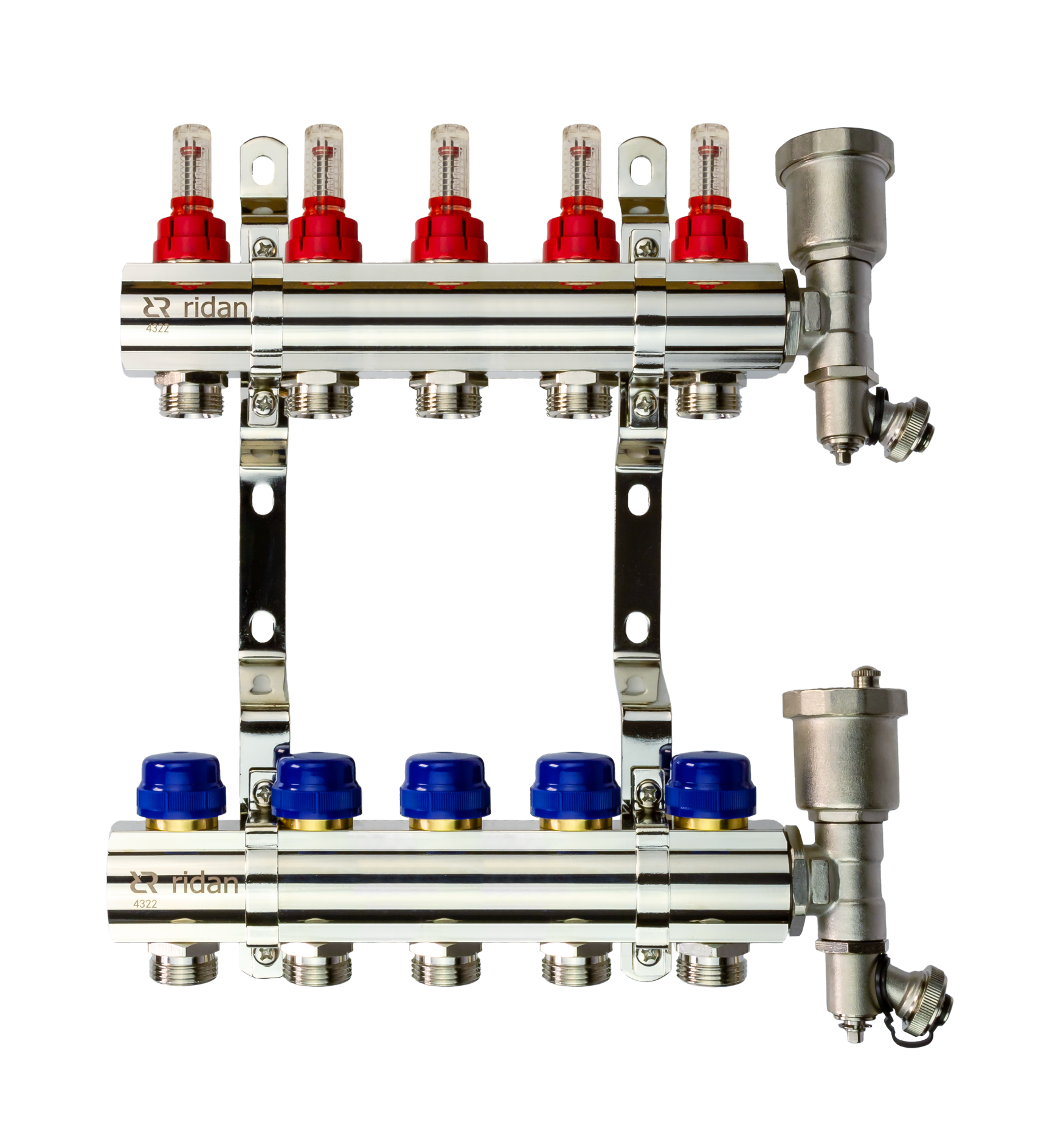 Коллекторная группа FHF-5RF set 5 контуров 1' х 3/4' с расходомерами, воздухоотводчиками и кронштейнами