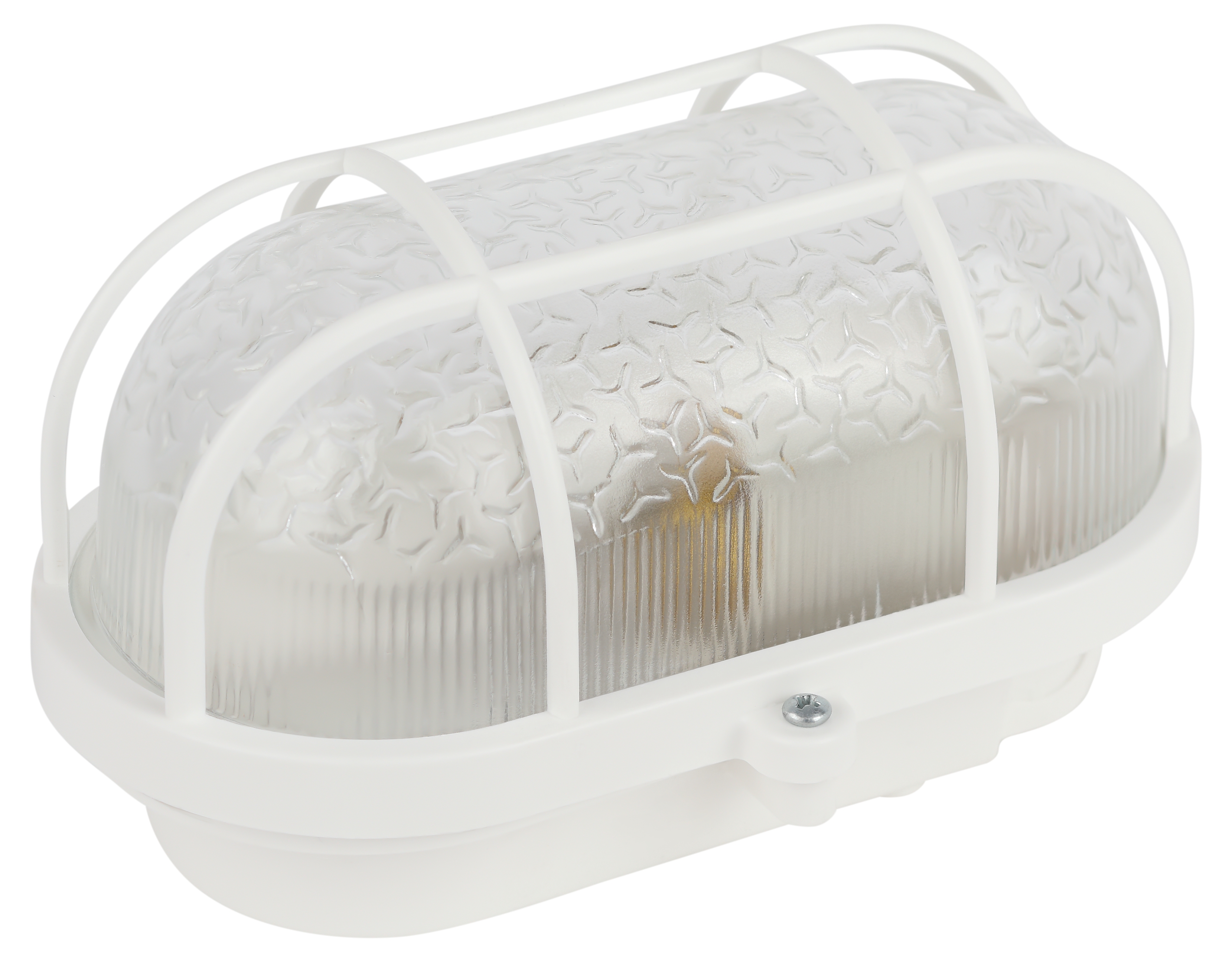 Светильник с решеткой Евро пластик/стекло IP53 E27 max 60Вт 184х115х90 овал белый НБП 01-60-002