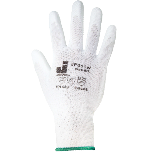 Белые защитные перчатки, полиэфир, полиурет. покр., размер L (12пар)