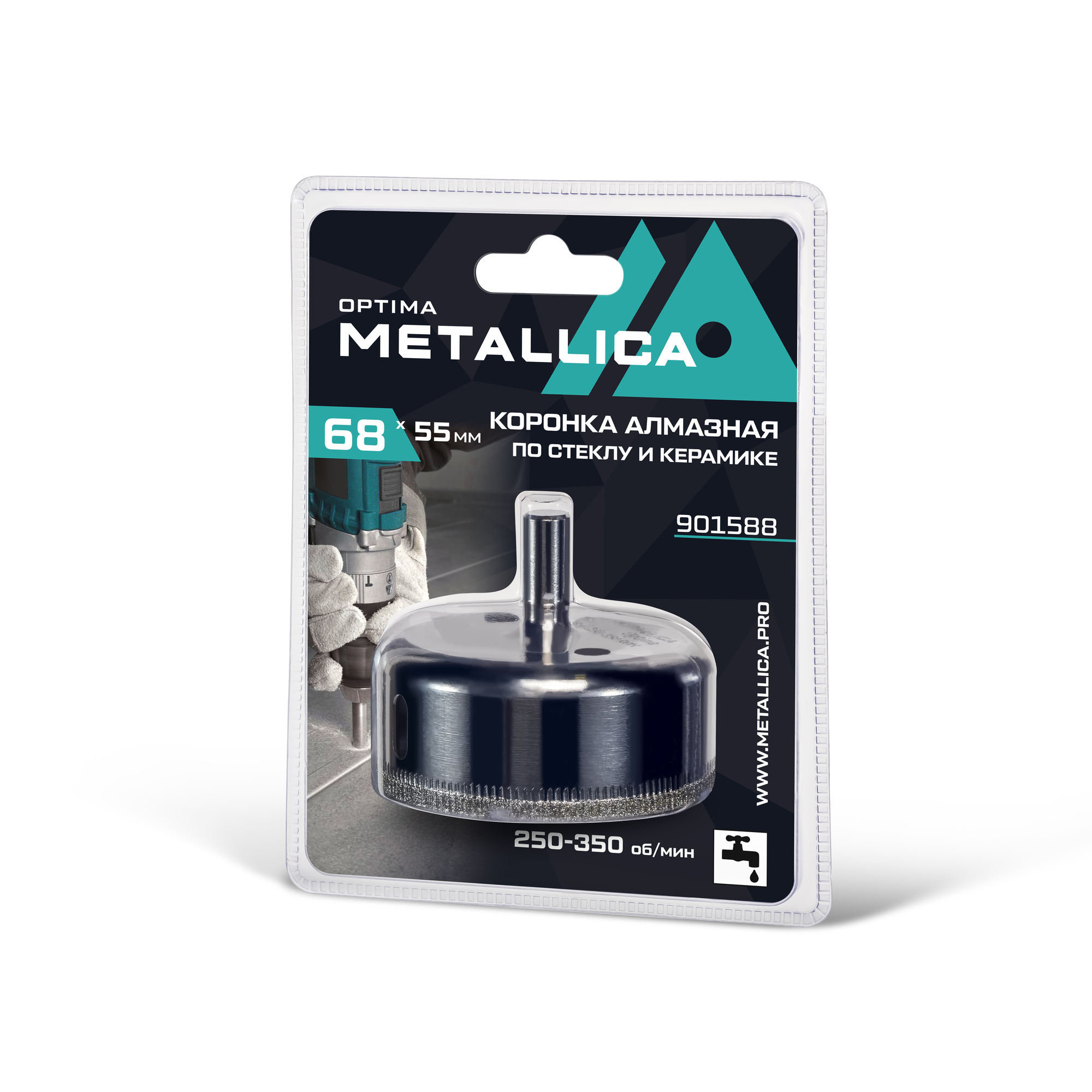 Коронка алмазная 68x55 мм, #80, по стеклу, плитке, 1 шт, в блистере.