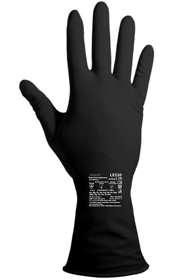 Перчатки химостойкие латексные Тип КЩС-2, толщина 0,50 мм, чёрные ArmProtect LX520,  р.L (9)