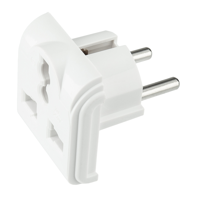 Адаптер сетевой переходник с универсальной на Евро вилку F/C2 'Квадрат' 10А б/з белый 1 уп – 1 шт