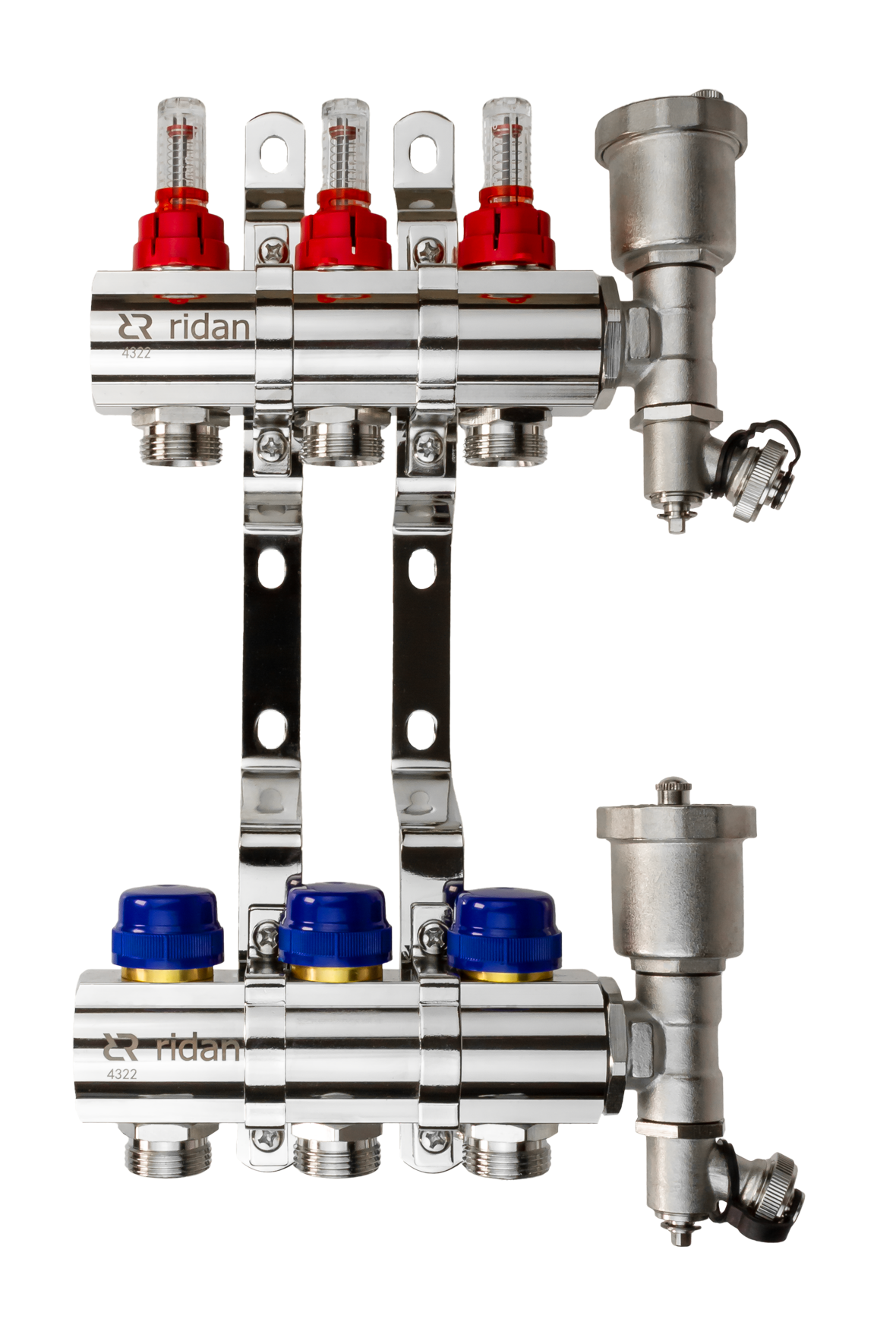 Коллекторная группа FHF-3RF set 3 контура 1' х 3/4' с расходомерами, воздухоотводчиками и кронштейнами