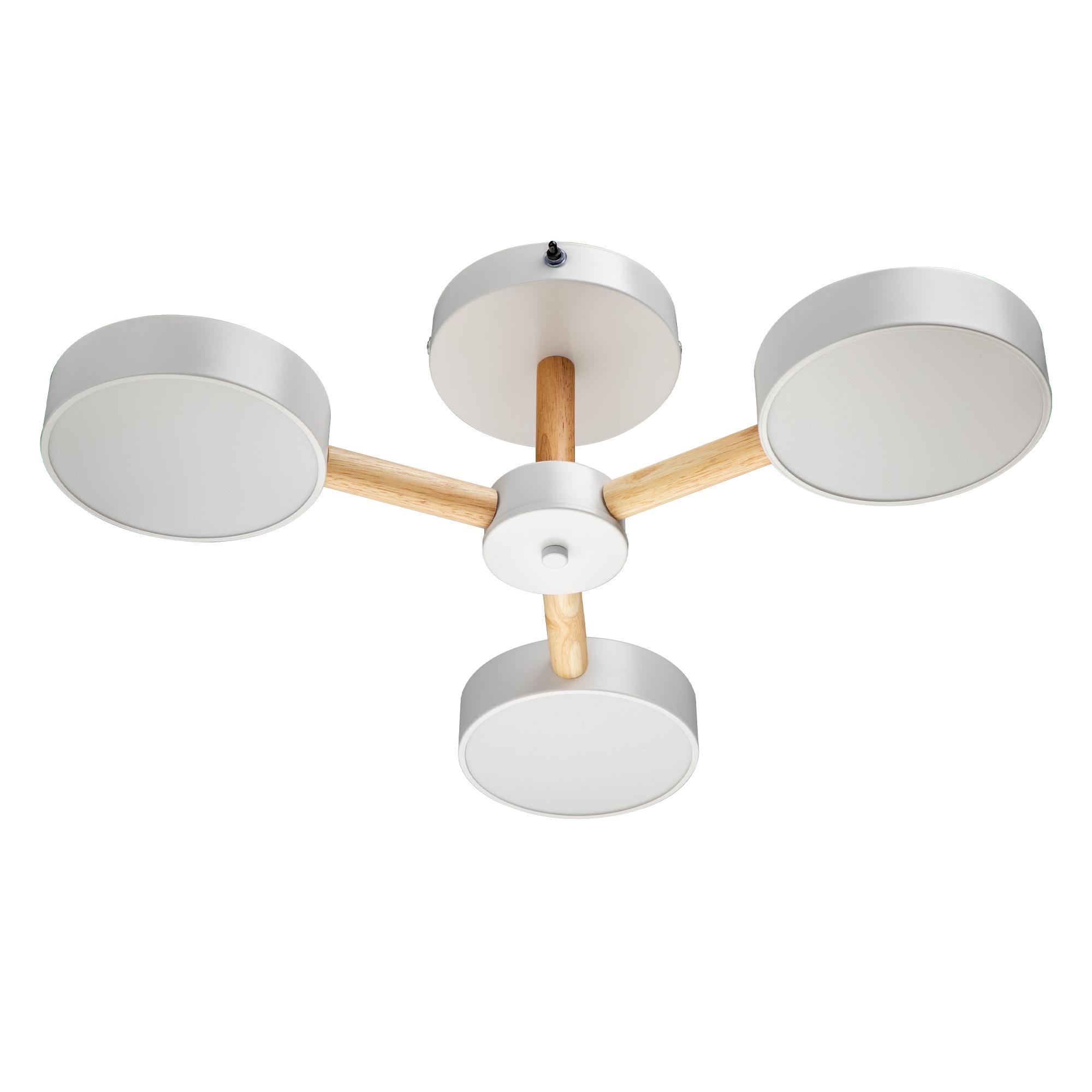 Люстра потолочная светодиодная диммируемая, SCANDIA, с ДУ, 3 режима, 520х520х170мм, 45Вт, 2700К/4200К/6400К, 17м, белый/дерево, 51589 4, Ritter