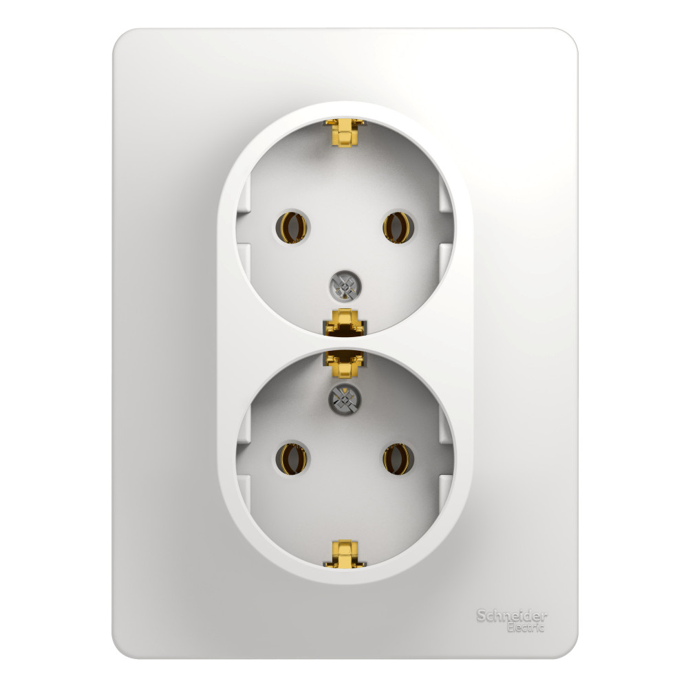 GLOSSA Розетка двойная с заземлением в сборе белая