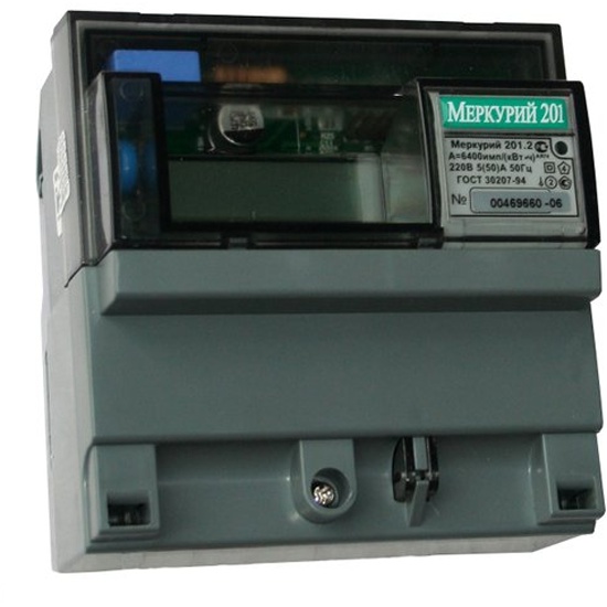 Счетчик электроэнергии Меркурий 201.2 однофазный  однотарифный, 5(60), кл.точ. 1.0, D, ЖКИ, имп.    выход