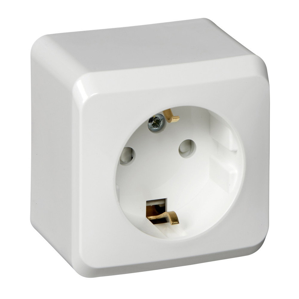 ЭТЮД Розетка наружная с заземлением со шторками белая