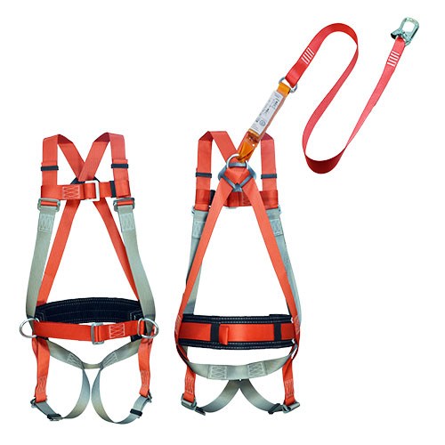 Страховочная система со стропом из ленты с амортизатором -