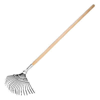 Грабли веерные стальные, 385х1450 мм, 20 плоских зубьев, деревянный черенок, Россия