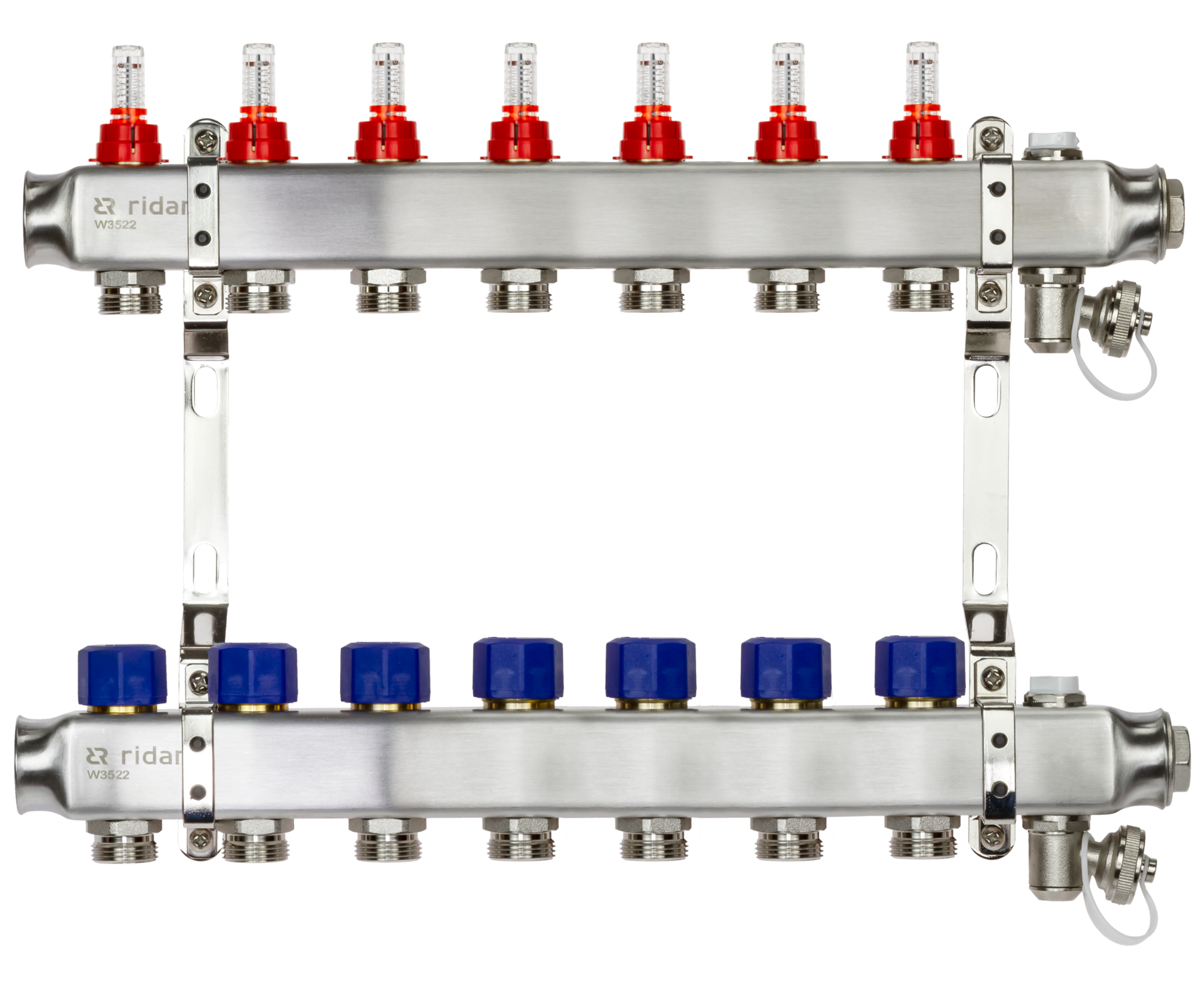 Коллекторная группа SSM-7RF set 7 контуров 1' x 3/4' с расходомерами и кронштейнами