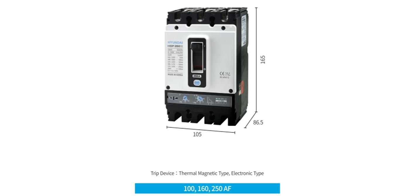 G-MCCB (STANDARD),250AF,HGP250S-G,3 POLE,Electronic Display,FRONT CONNECTION,AUX 1C+ALT 1C,NO OPTION,AC 50/60HZ,250A,STANDARD,STANDARD