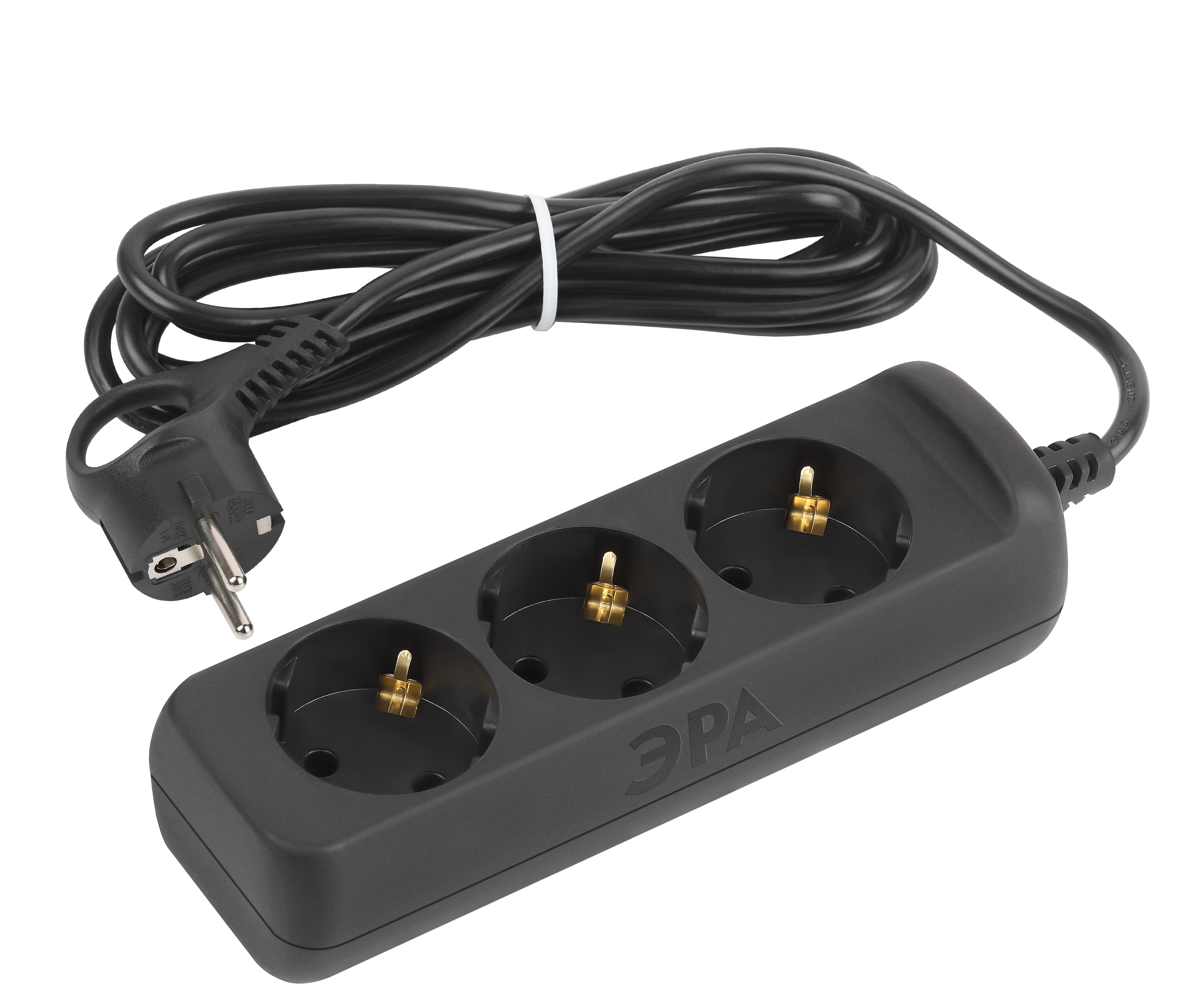 Удлинитель электрический UX-3e-5m-B с заземлением 3 розетки 5м ПВС 3x0,75мм2 10А черный