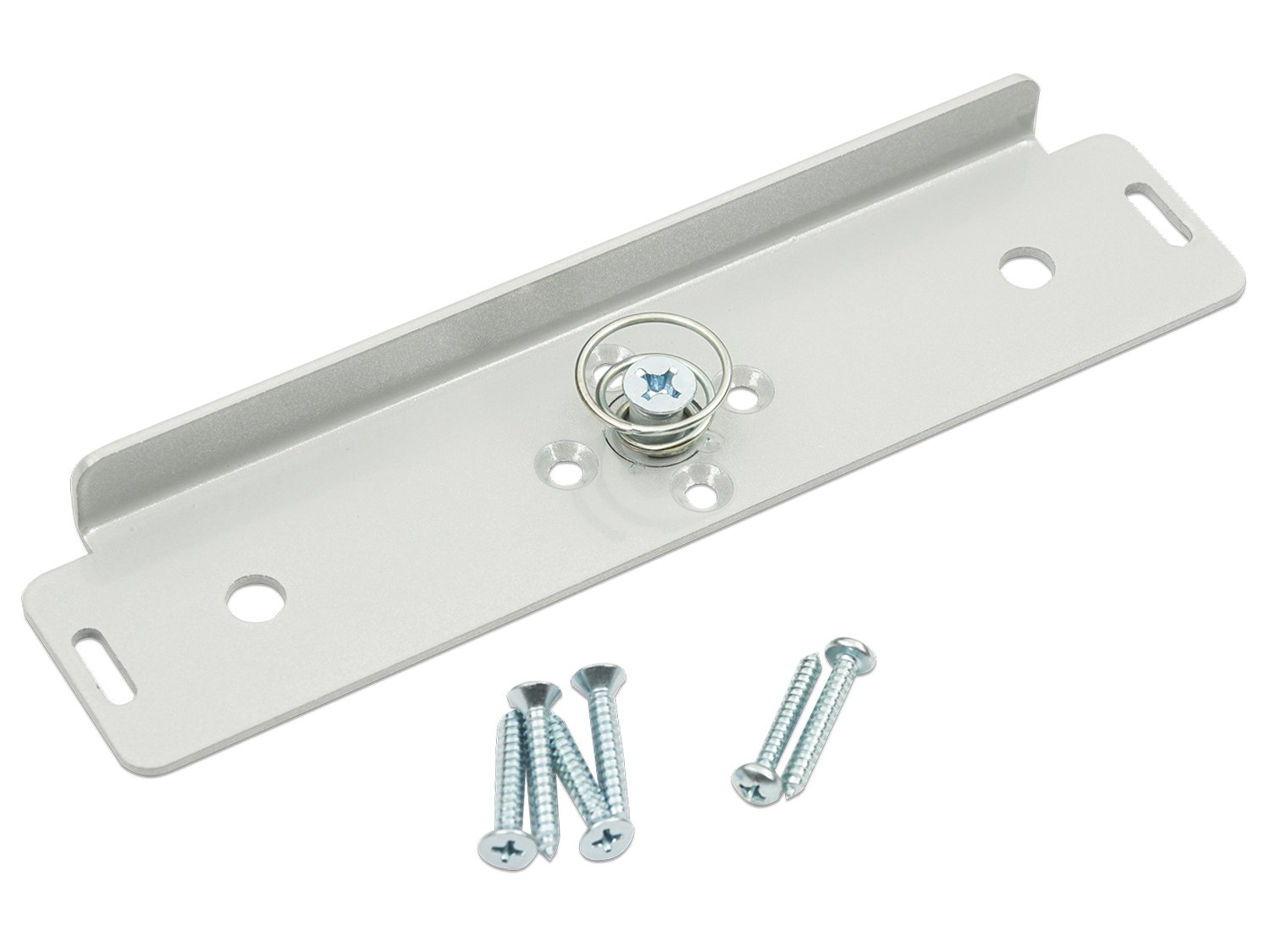 Монтажный комплект для установки якоря на двери с помощью переходной пластины, с возможностью регулировки положения на двери