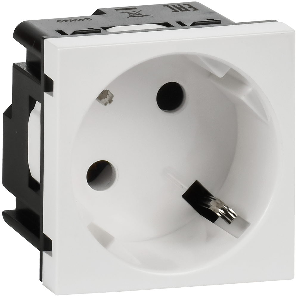 Розетка с заземлением  -  винтовые зажимы - без шторок 16А 250В - 45°- 2 модуля - белый