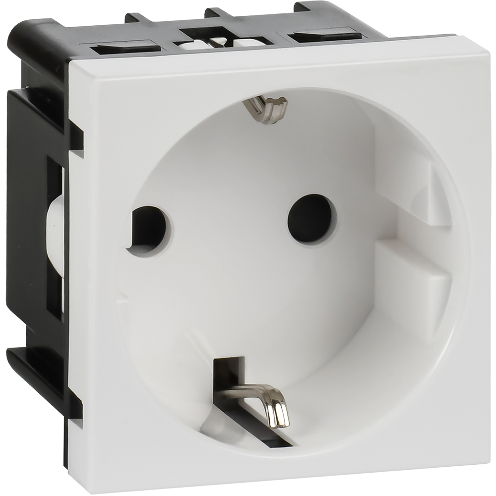 Розетка с заземлением  -  винтовые зажимы - со шторками 16А 250В - 90°- 2 модуля - белый