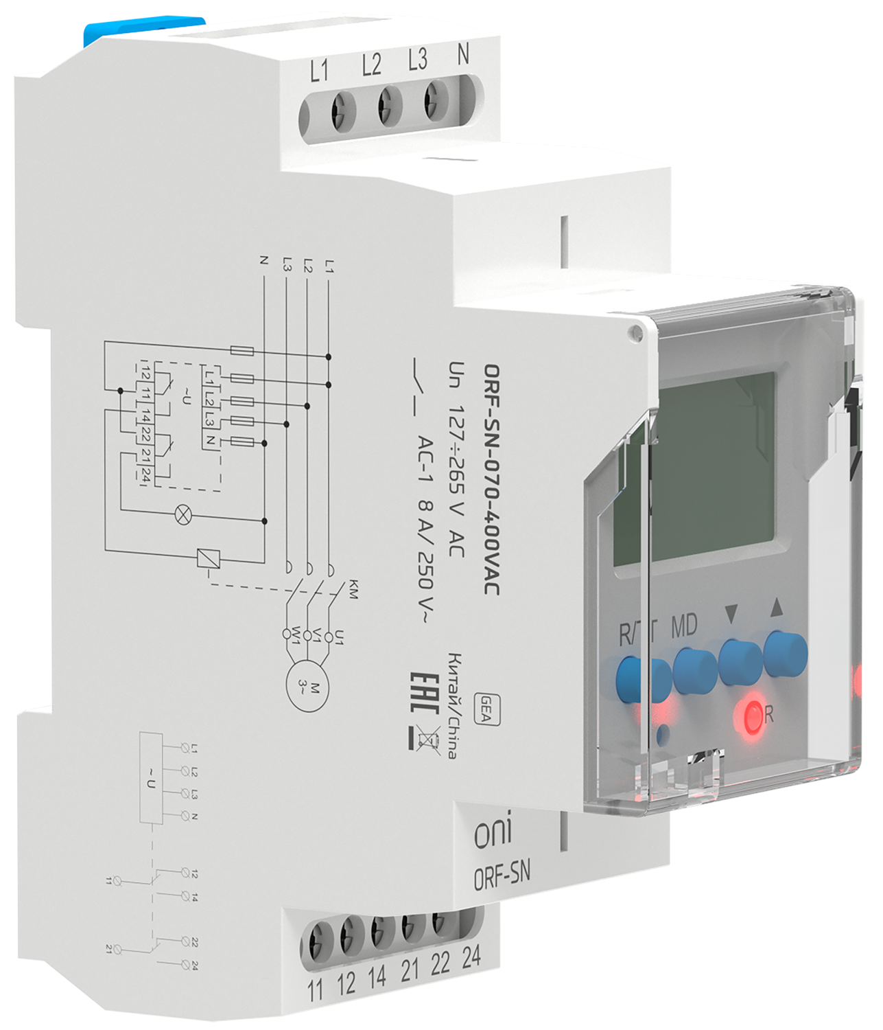 Реле фаз ORF-SN 3ф. 2 конт. 70-400В AC с контр. нейтр. ONI