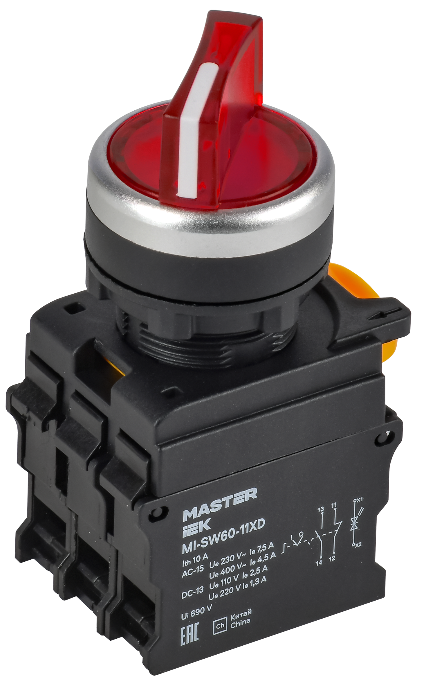 Переключатель с подсв. 2 полож. 1NO+1NC красный MASTER IEK