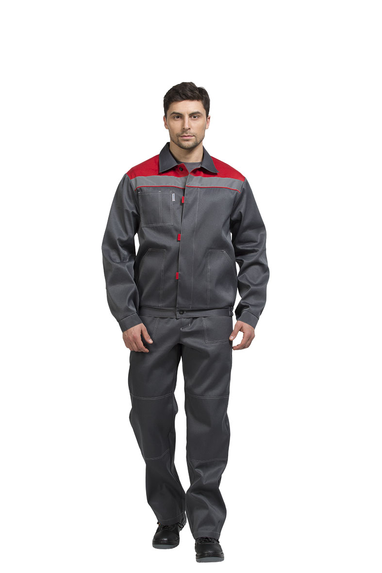 Костюм Тимбер РФ (ткань смесовая, 214), куртка, брюки, серый-красный, 104-108,170-176