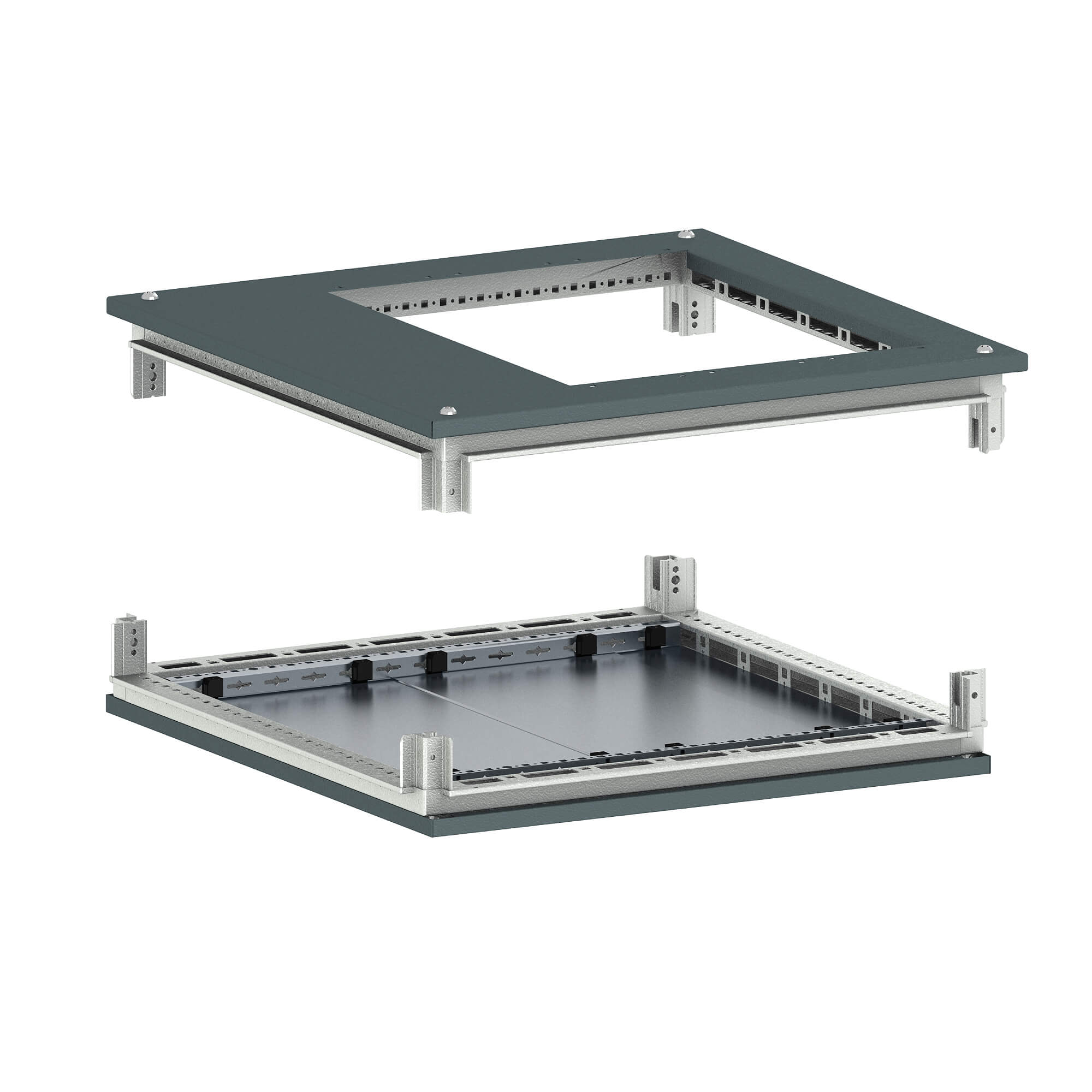 Крыша с фланцем и основание для IT корпусов CQE 600X800. RAL7011