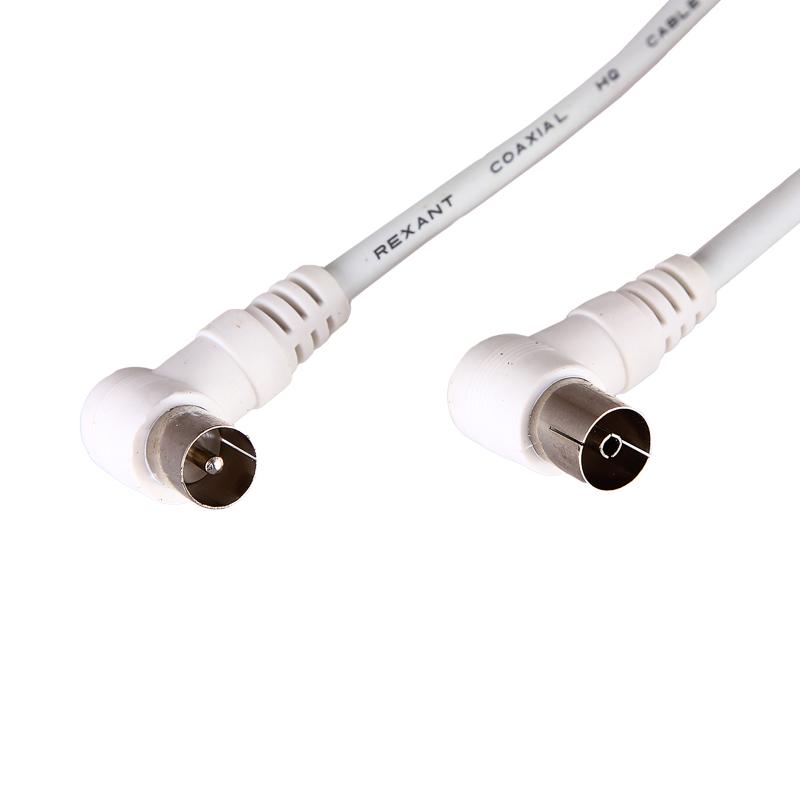 Шнур ТВ гнездо - ТВ штекер, угловой, длина 1,5 метра, белый,