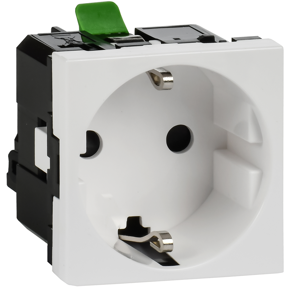 Розетка с заземлением  -  безвинтовые зажимы - без шторок 16А 250В - 90°- 2 модуля - белый