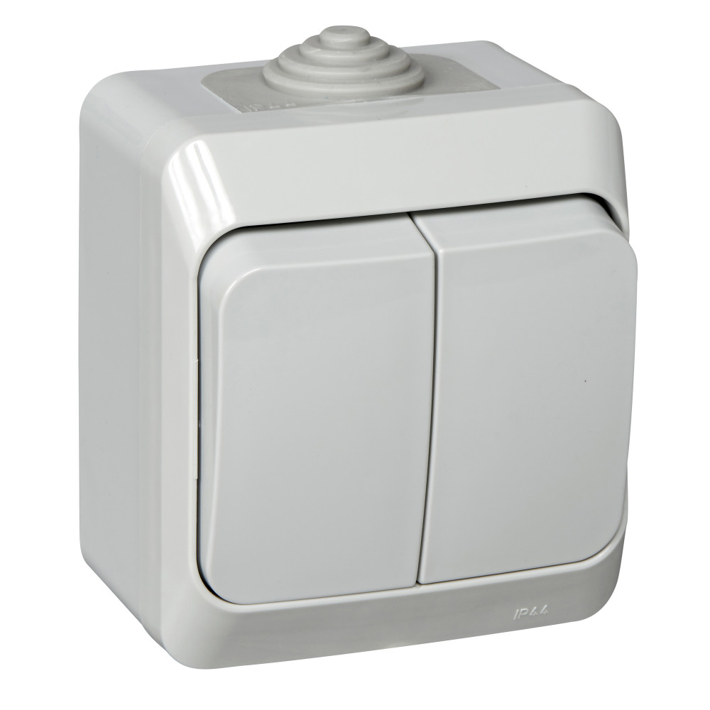 ЭТЮД Выключатель двухклавишный наружный IP44 серый