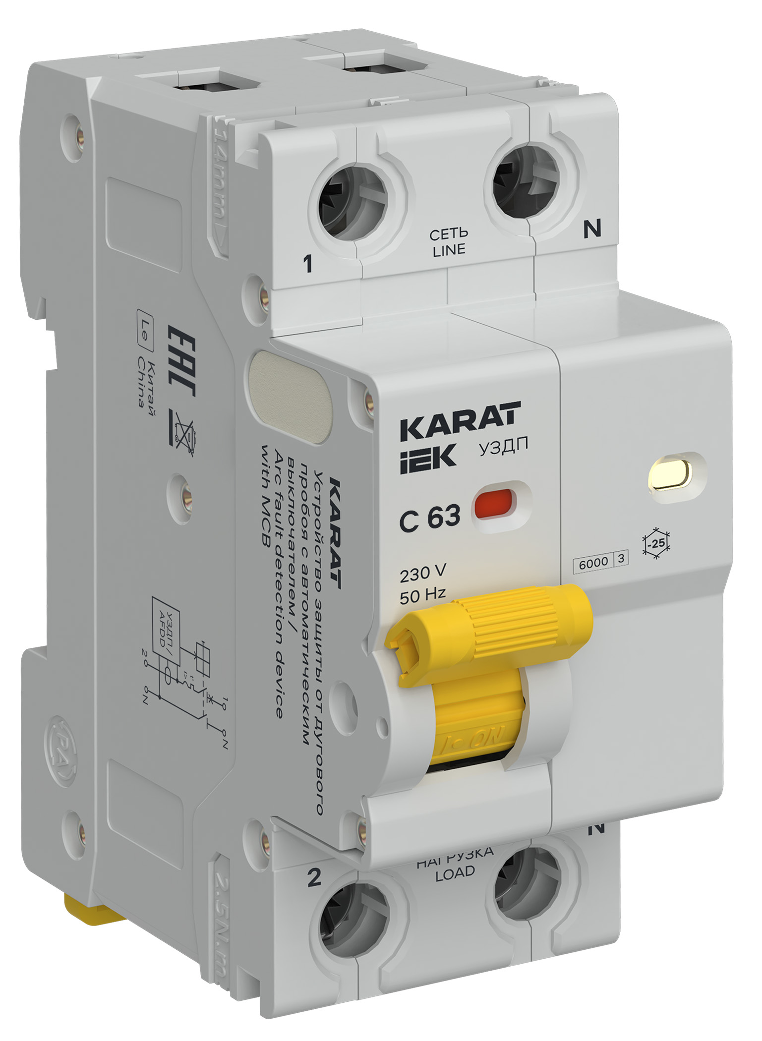 KARAT Устройство защиты от дугового пробоя c автоматическим выключателем 1P+N C 63A IEK