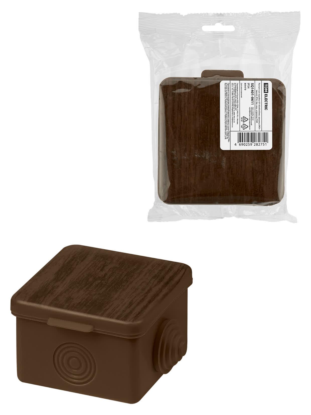 Распаячная коробка ОП 65х65х50мм, крышка, бук, IP54, 4вх. инд. штрихкод