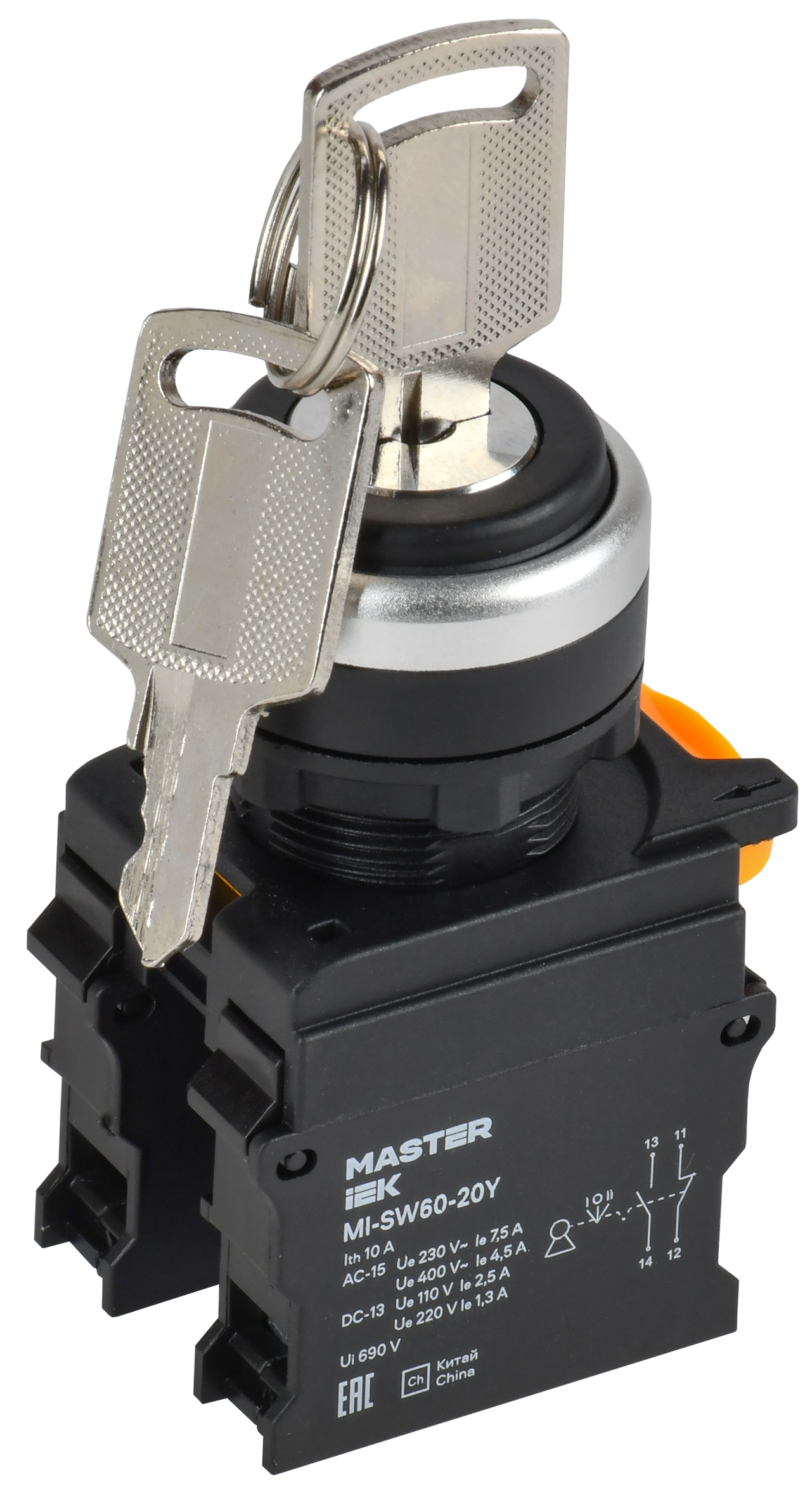 Переключатель с ключом 3 полож. 1NO+1NC чёрный MASTER IEK