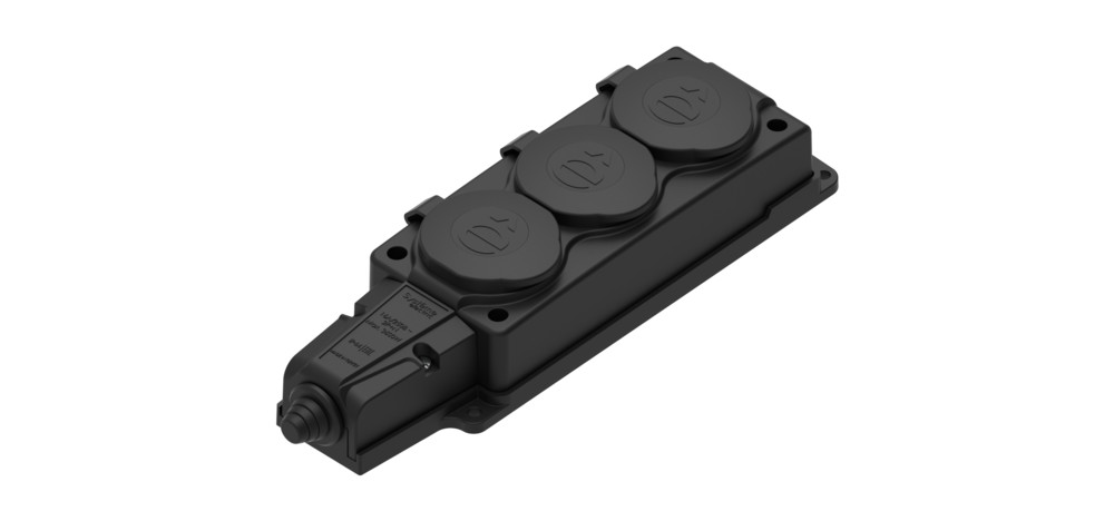 Колодка 3х розетка 2К+З каучуковая 16А/250В IP44 Чёрная MultiSet