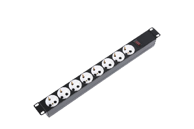 Блок силовых розеток 19дюйм без шнура с выключателем, 8 розеток, цвет черный