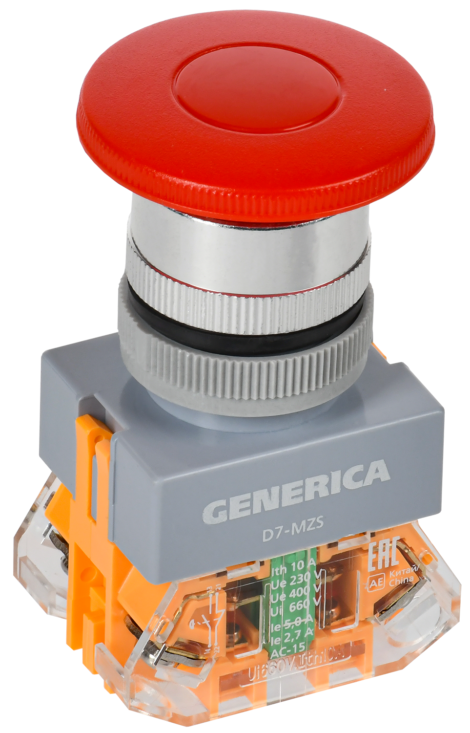 Кнопка D7-MZS Грибок d=22мм 1з+1р с фикс. кр. GENERICA