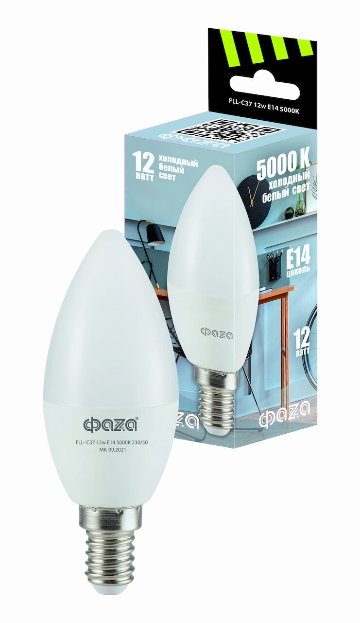 Лампа светодиодная LED 12Вт E14 5000K свеча 230/50