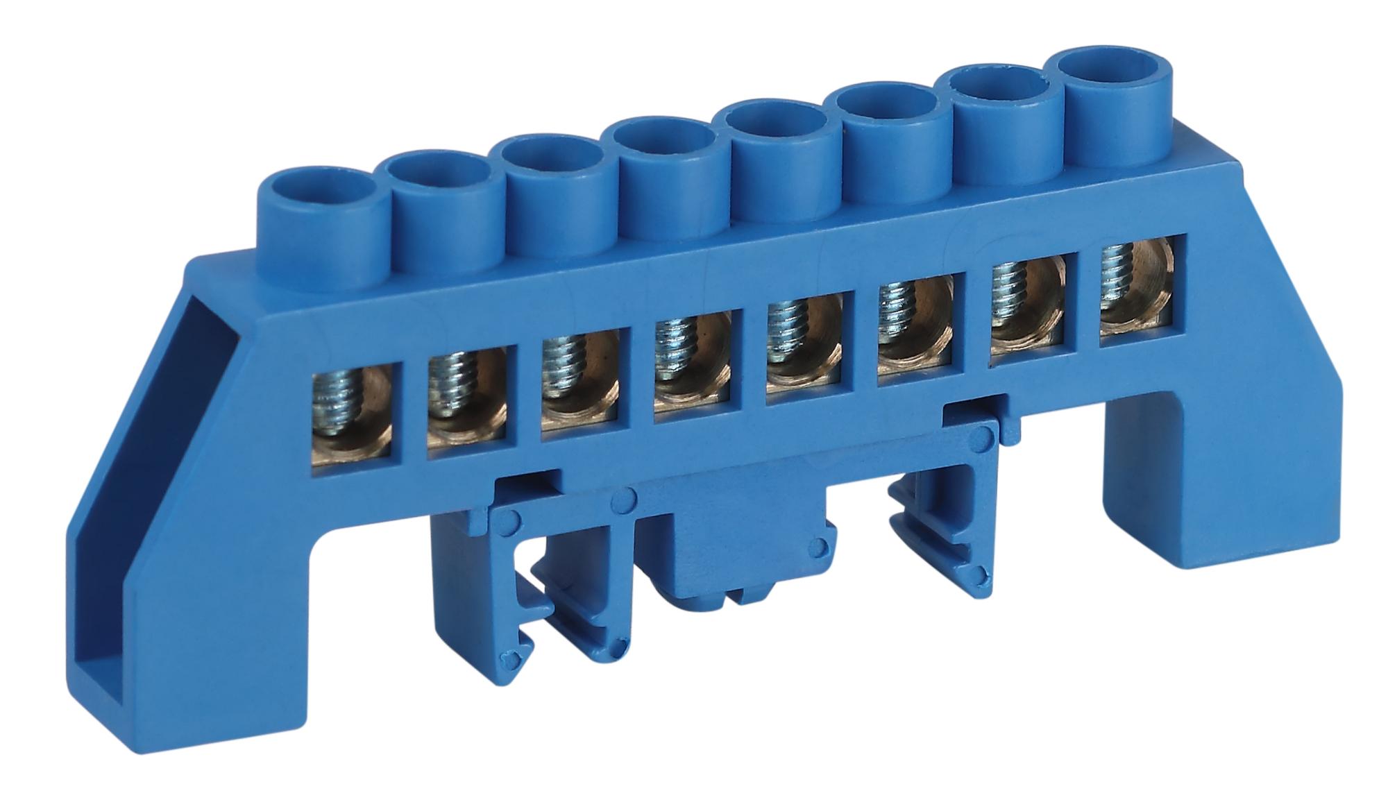 Шина NO-224-110 N ноль в комбинированном изоляторе на DIN-рейку ШНИ-8х12-8-Д-синий