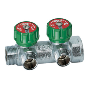 Коллектор регулирующий 3/4  ВР-НР с 2 отводами 1/2 EU с вставкой под плоское уплотнение