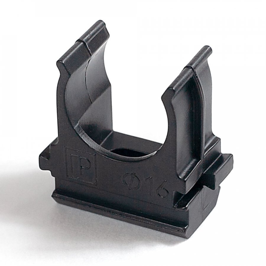 Крепеж-клипса для труб для монтажного пистолета черная в полиэтиленовом пакете д16