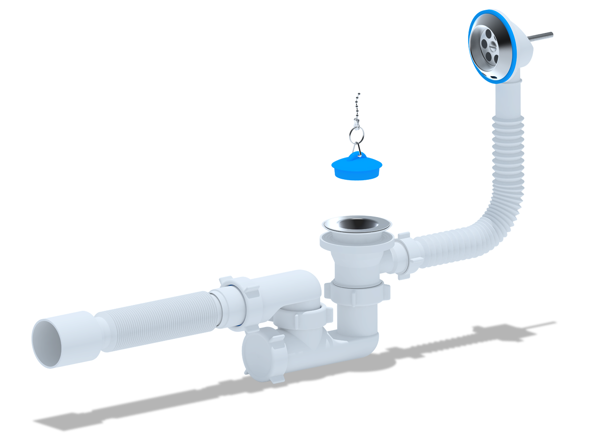 Сифон для ванны АНИ 1 1/2'X40 с выпуском и переливом с гибкой трубой 40х50