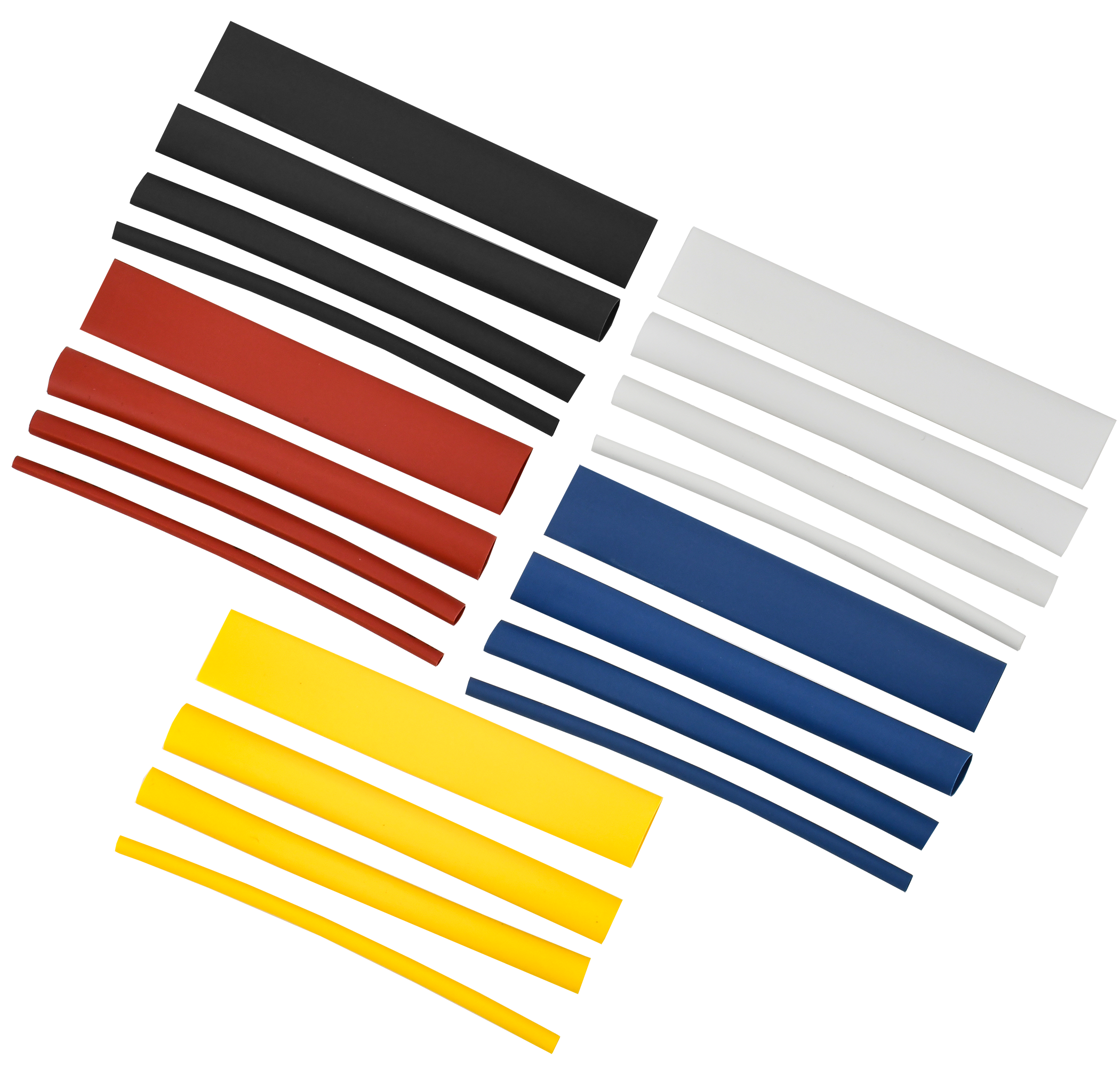 Набор трубок термоусадочных ТТУ 2/1 4/2 6/3 8/4 желтый/синий/красный/черный/белый 20х8см
