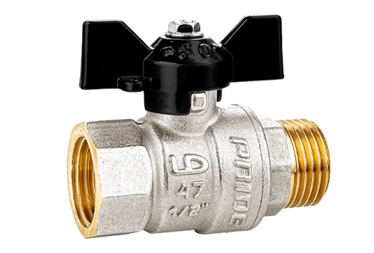 Кран шаровый латунный никелированный 11б27п1 Ду15 Ру40 (1/2') ВР/НР бабочка