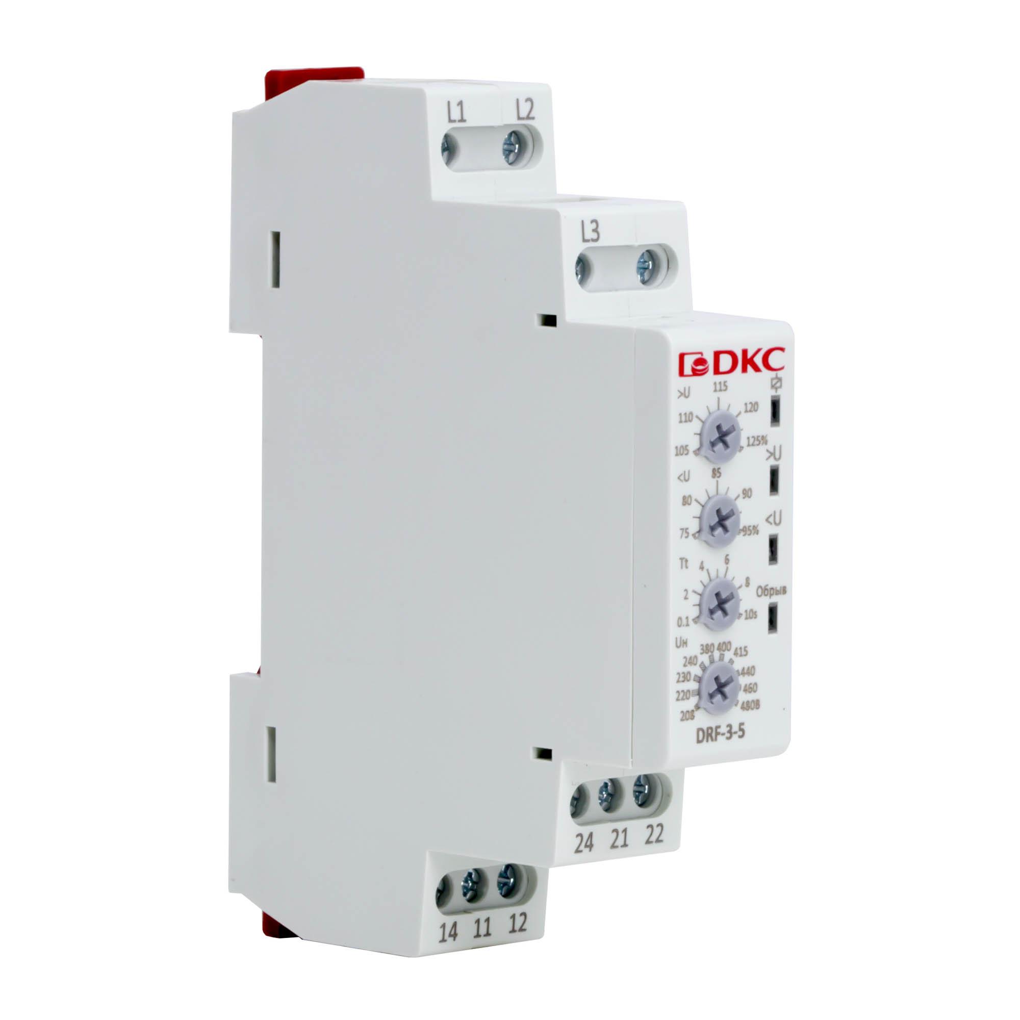 Реле контроля фаз, 3 фазы + N, тип DRF, контроль напряжения, контроль обрыва фаз, конфигурация контакта 2CO, 120-277В