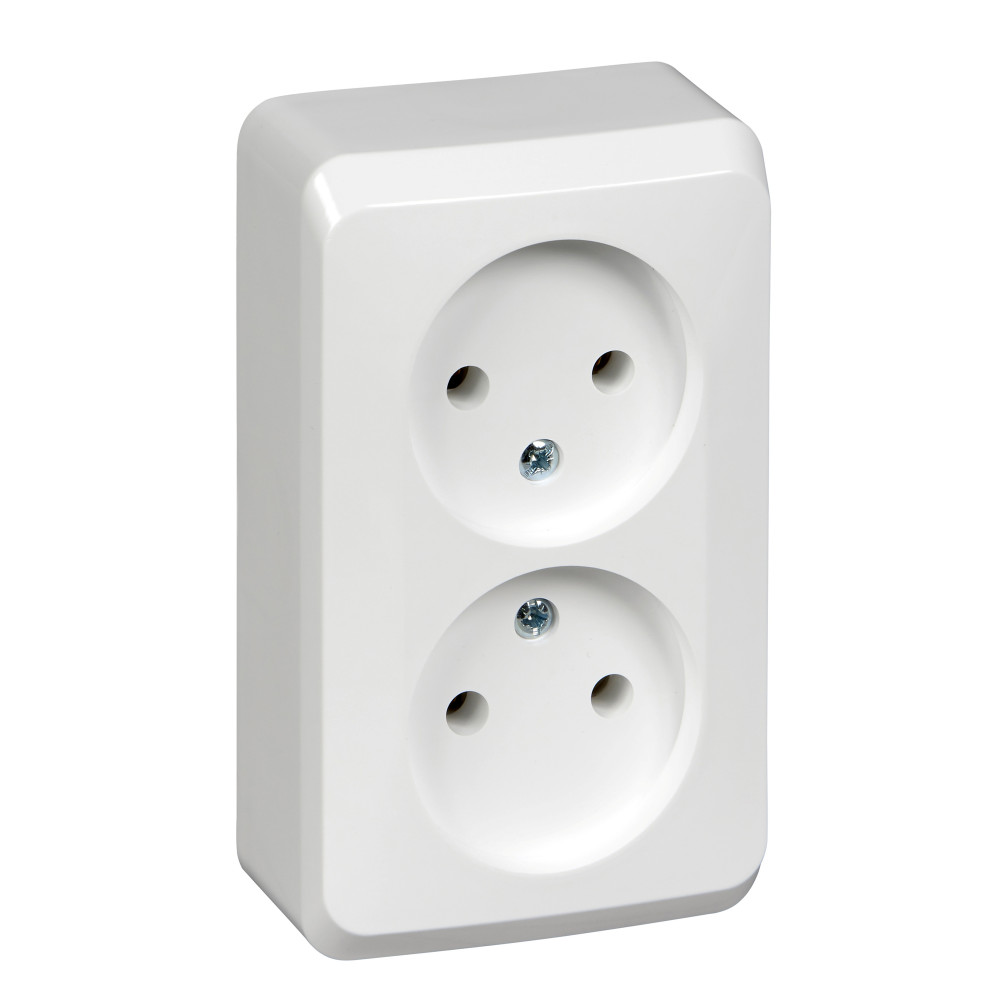 ЭТЮД Розетка двойная наружная без заземления без шторок белая