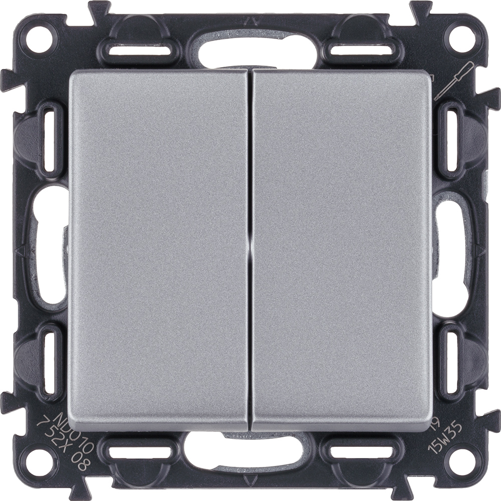 Valena LIFE Переключатель двухклавишный 10А 250В с лицевой панелью Безвинтовые зажимы Алюминий