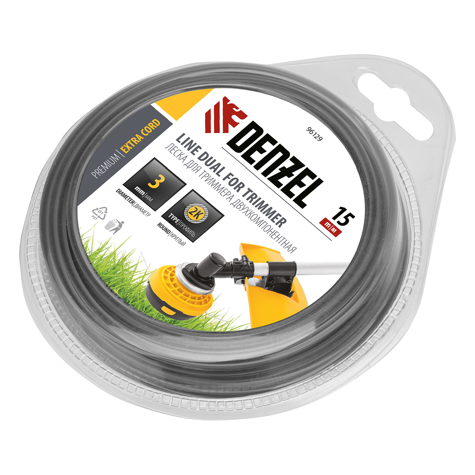 Леска для триммера двухкомпонентная круглая 3,0мм  15 м EXTRA CORD